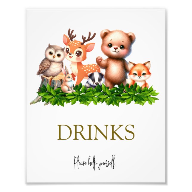 Foto Sinal de bebidas para bebês de animais da floresta (Frente)
