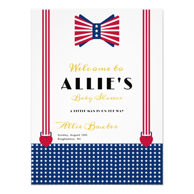 Foto Sinal de boas-vindas do Chá de fraldas Vermelho Az (Frente)