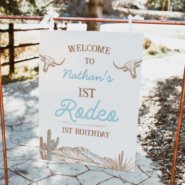 Foto Sinal de Boas-vindas do Primeiro Rodeo do Oeste (Vintage 1st Rodeo Birthday Welcome Sign, Boys First Rodeo Welcome Poster, Western Desert, Wild West )