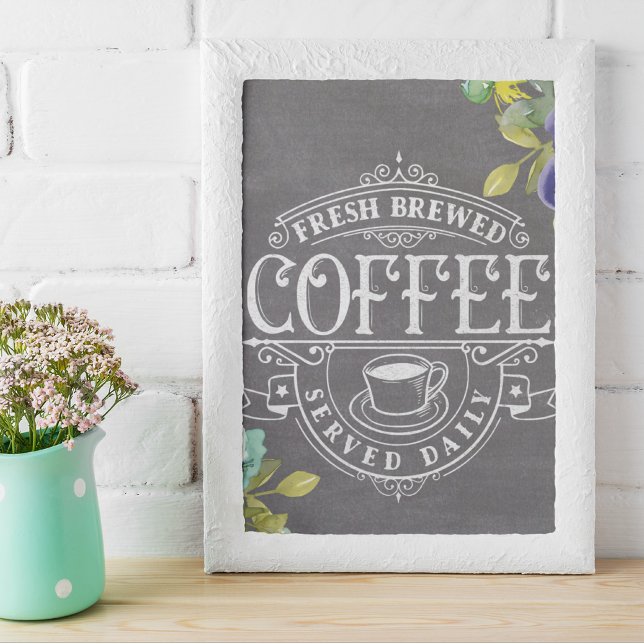 Foto Sinal de Café Renovado Rustic Floral Chalkboard (Criador carregado)