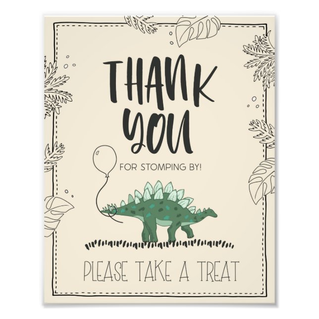 Foto Sinal de Favor de Aniversário de Dinossauro Obriga (Frente)