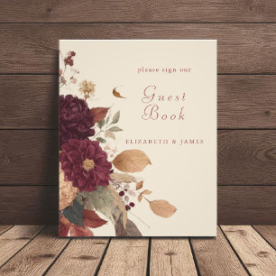 Foto Sinal de Livro de Convidado Rustic Boho Autumn Flo