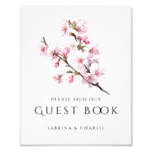 Sinal de Livro de Visitas de Casamento Rosa Cereje