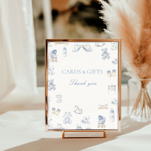 Foto Sinal de Mesa Toile De Jouy Baby Shower Arco Azul