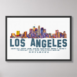 Foto Skyline de Los Angeles. Nomes e coordenadas de áre