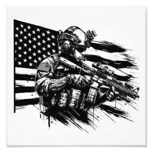 Foto Soldado Militar Americano Bandeira Arte Patriótica