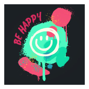 Foto Sorriso Feliz Grafite Rosa e Verde-Menta Arte de R