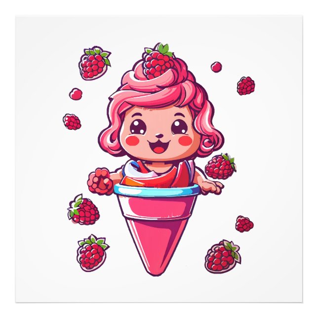 Foto Sorvete de framboesa Kawaii (Frente)