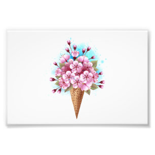 Foto Sorvete Waffle Rosa Sakura Cone