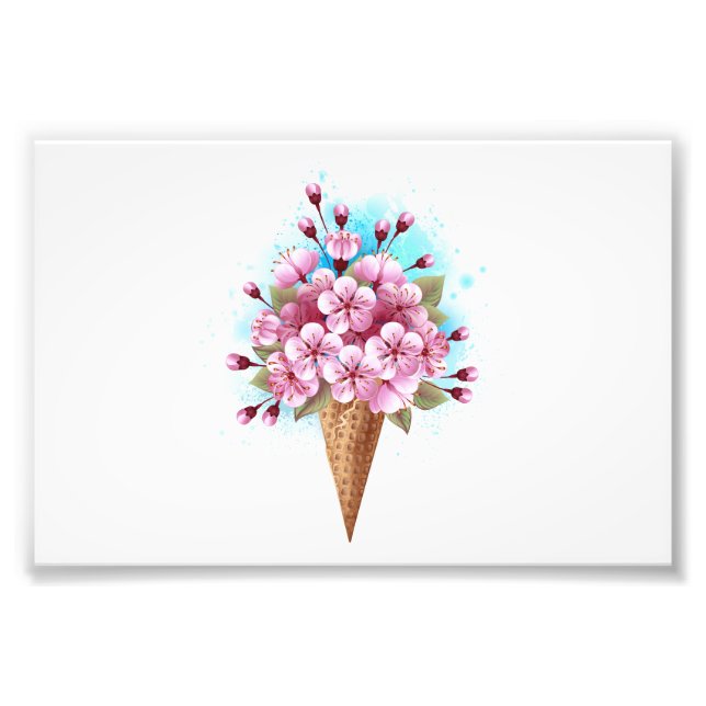 Foto Sorvete Waffle Rosa Sakura Cone (Frente)