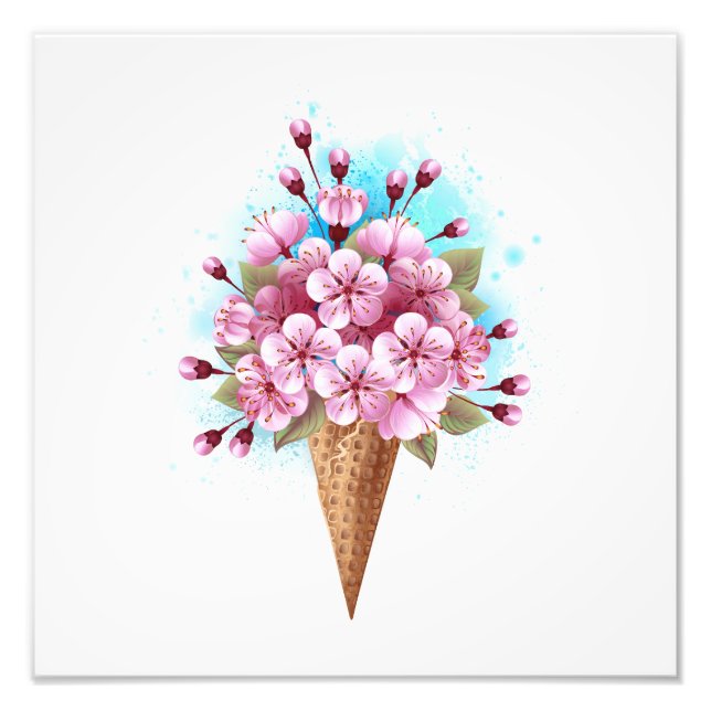 Foto Sorvete Waffle Rosa Sakura Cone (Frente)