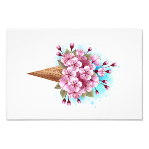 Foto Sorvete Waffle Rosa Sakura Cone