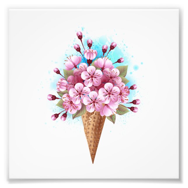 Foto Sorvete Waffle Rosa Sakura Cone (Frente)