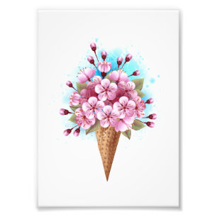 Foto Sorvete Waffle Rosa Sakura Cone