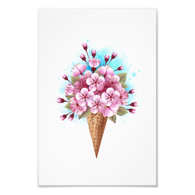 Foto Sorvete Waffle Rosa Sakura Cone (Frente)