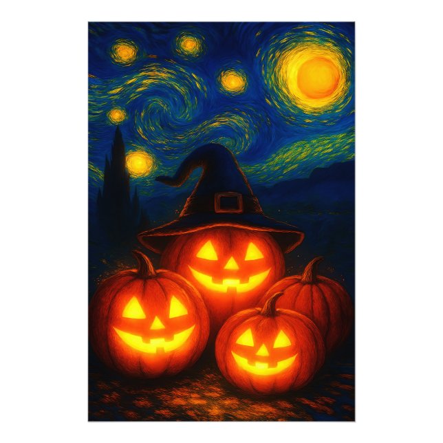 Foto Starry Night Halloween Pumpkins Poster (Frente)