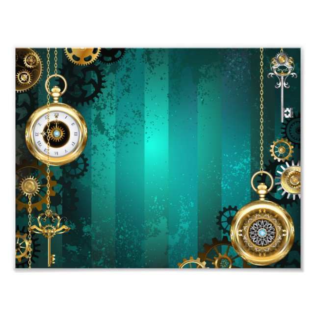 Foto Steampunk Jewelry Watch on a Green Background (Frente)