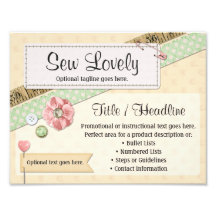 Stitãs de costura, botões e letreiro de fita