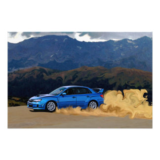 Foto Subaru azul WRX STi deslizando nas montanhas