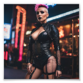 Foto Sultry Sexy Punk Mohawk Leather Babe na Rua