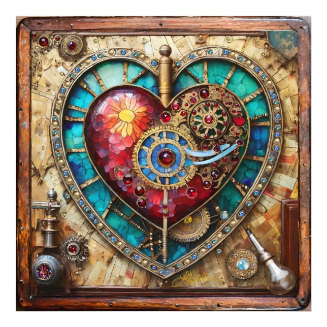 Foto Sunflower Stained Glass Heart Steampunk Series (Frente)