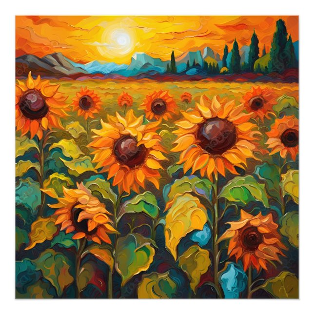 Foto Sunflowers field on sunset (Frente)