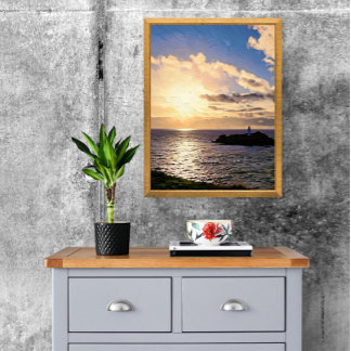 Foto Sunset Dramático sobre Farol Godrevy, Cornwall