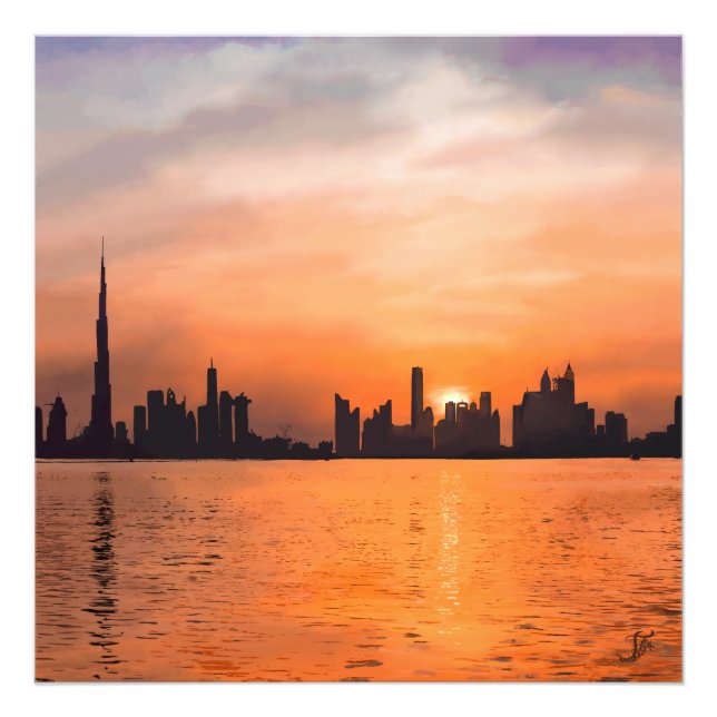 Foto Sunset sobre uma cidade litorânea - aquarela (Frente)