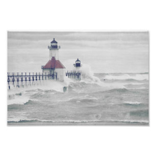 Foto Superstorm do farol do Lago Michigan do respingo