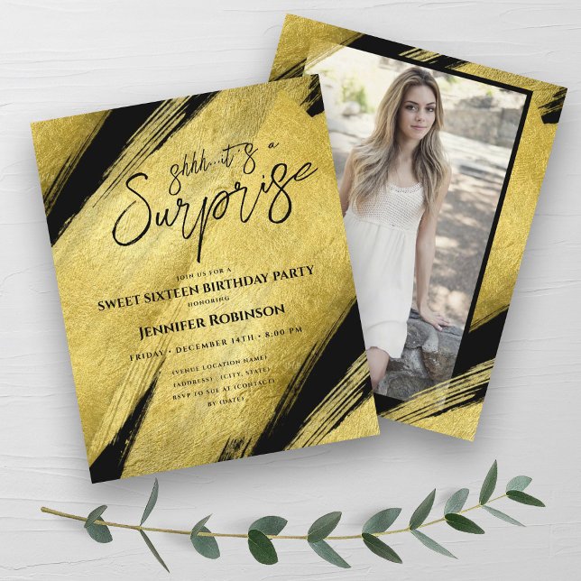 Foto Surpresa de Folha de Ouro CLASSY Sweet 16 Con (CLASSY Gold Foil Photo Surprise Sweet 16 Invites )