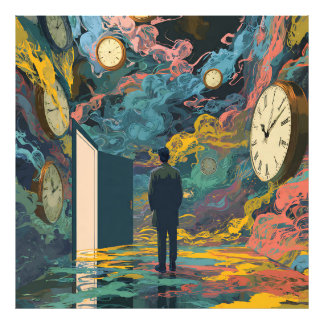 Foto Surreal Figure Room Swirling Clocks Smoke Wall Art