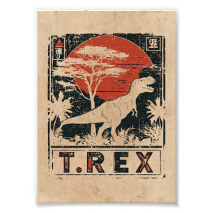 Foto T-Rex Dinossaur Vintage Art Wabi Sabi Red Sun