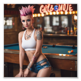 Foto Tatuagem de cabelo rosa Garota Bar-de-Piscina-mala