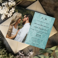 Foto: Teal Damask Monograma Convite De Casamento