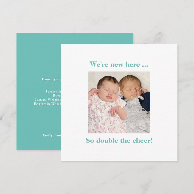 Foto Teal Foto de Nascimento Contemporâneo de Twin (Frente/Verso)