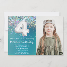 Foto: Teal Silver Glitter 4º Convite de Aniversári