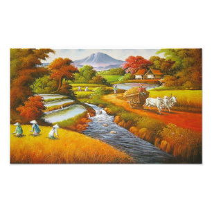 Foto Tempo de Colheita: Uma Paisagem Rural com Montanha