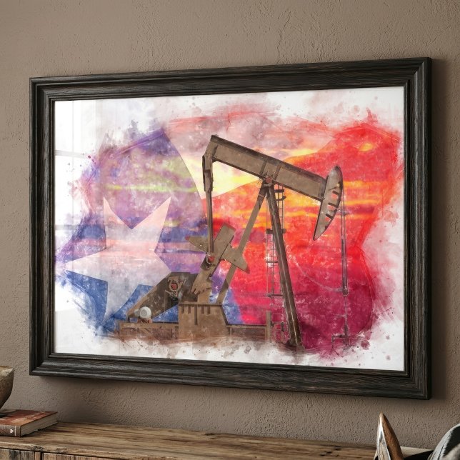 Foto Texas Oil Pumpjack: Arte do Patrimônio do Estado d (Texas Oil Pumpjack: Lone Star State Heritage Art. Photo Print)