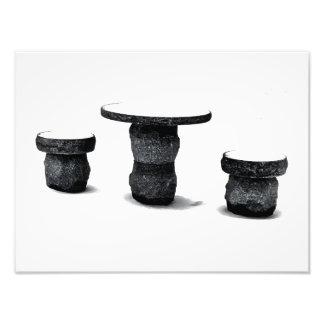 Foto Three Stone Round Benches Snow Photo Enlargement