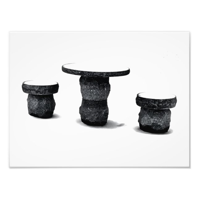 Foto Three Stone Round Benches Snow Photo Enlargement (Frente)