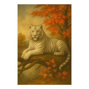 Foto Tigre Branco de Outono – Tela de Arte Fina