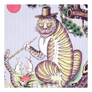 Foto Tigre Minhwa com Coelhos e Cachimbo