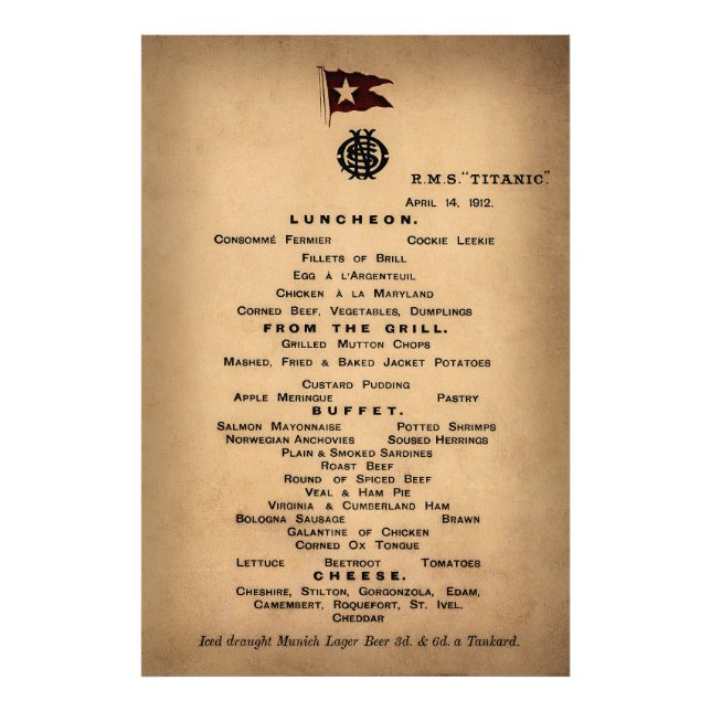 Foto TITANIC Final Luncheon Menu 1912 (Frente)