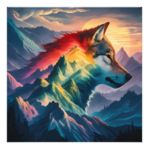 Towering Mountain Silhouette Wolf Sunset