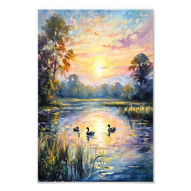 Foto Tranquilidade do ouro Paisagem de Pond Sunset com  (Frente)