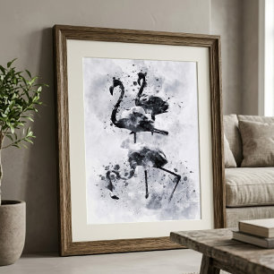 Foto Três Flamingos Preto e Branco Aquarela