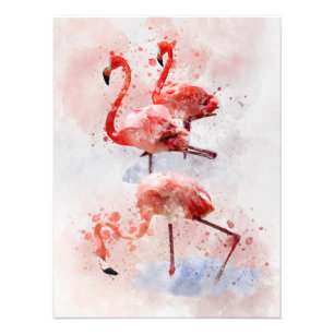 Foto Três Flamingos Rosa Watercolor