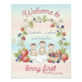 Foto Triplets Berry First Birthday Party Poster
