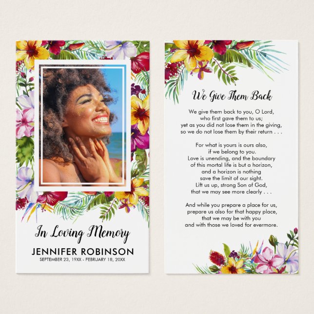 Foto Tropic Funeral Memorial Prayer (Frente & Verso)