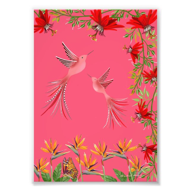 Foto Tropical hummingbirds flowers plant wall poster (Frente)